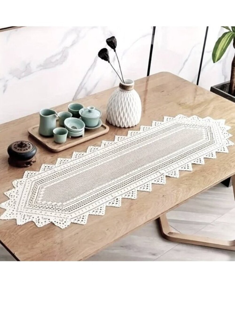 Lace Table Runner White Beautiful Dresser Scarf Doily Dining Linen 12.9"x44.8"